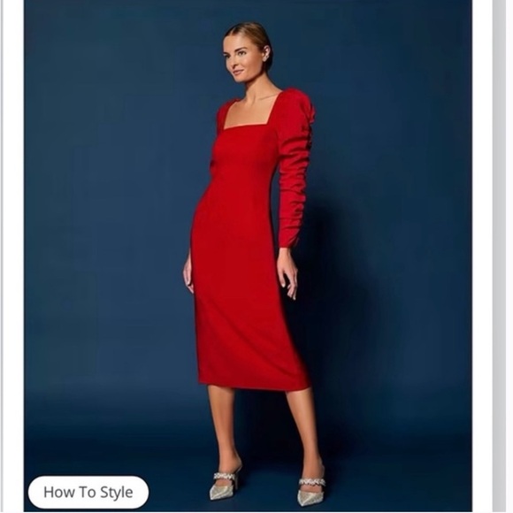 NWT Antonio Melani Francine
Square Neck Long Ruched
Sleeve Dress - Picture 2 of 10